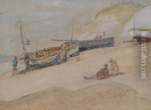 A Quiet Afternoon On Hastings Beach Oil Painting - Edouard Leslie Badham
