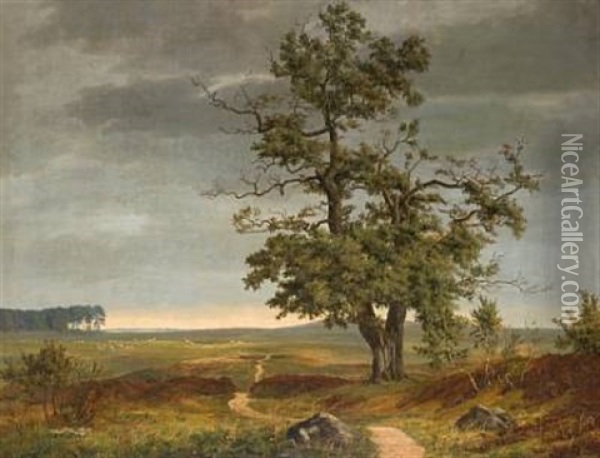 Landskap Med Beitende Sauer Oil Painting - Thorald Laessoe