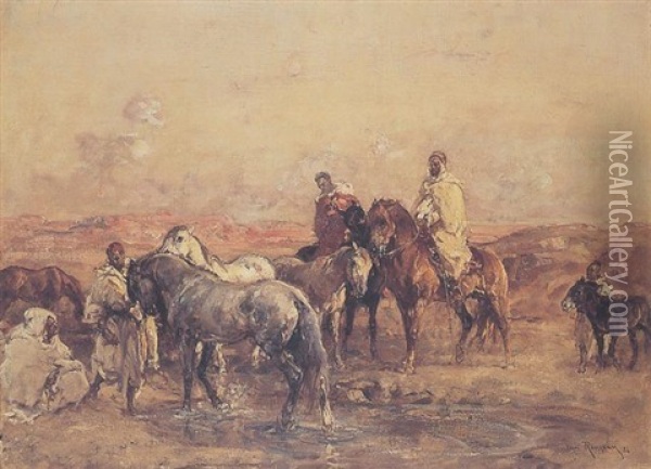 Cavaliers Au Point D'eau Oil Painting - Henri Emilien Rousseau