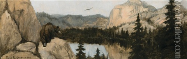 Bear At Mountain Lake Oil Painting - Philip Russell Goodwin