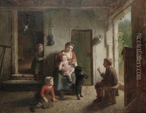 L'education Du Chien. Oil Painting - Theodore Bernhard De Heuvel