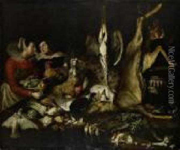 Nature Morte Animee De Personnages Oil Painting - Frans Snyders