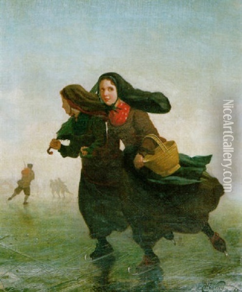 A Skating Party Oil Painting - Henri van Seben