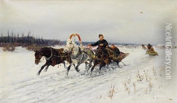 Sleigh Ride Oil Painting - Sergei Semyonovich Voroshilov