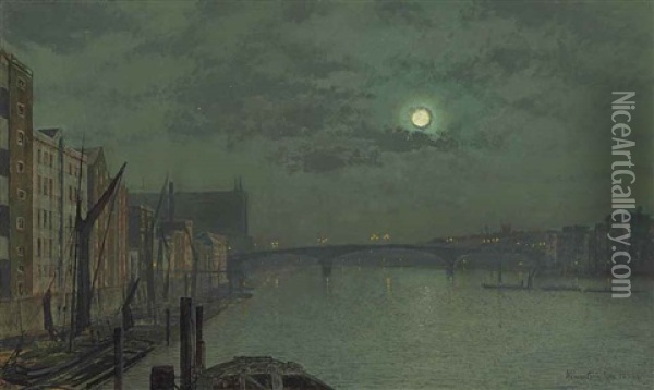 View From Blackfriars Bridge By Moonlight Oil Painting - John Atkinson Grimshaw