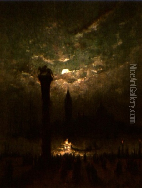 Le Lion De Saint Marc Au Clair De Lune, Venise Oil Painting - Albert Porcher