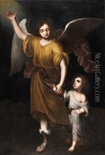 Angel De La Guarda Oil Painting - Jose Gutierrez de la Vega