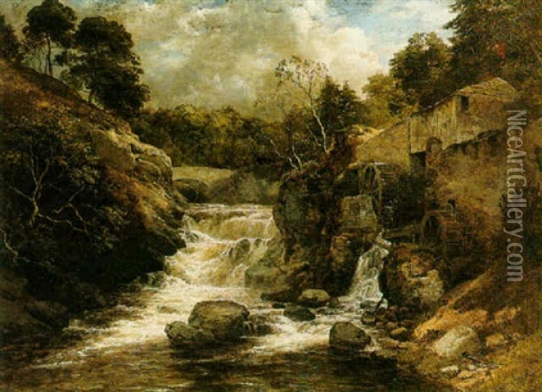 A Waterfall Oil Painting - Edmund Gill