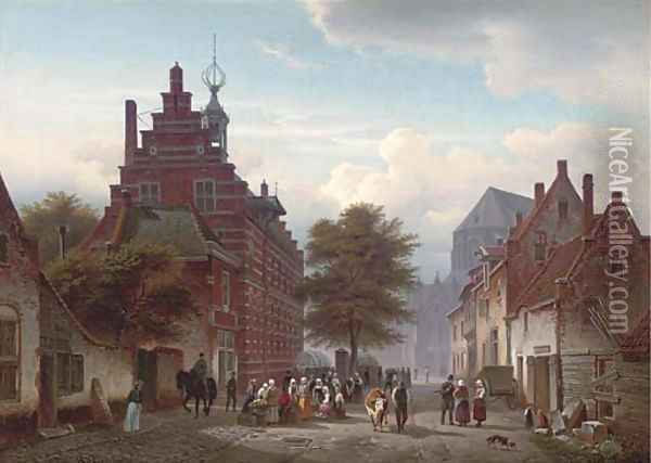 Market day, Naarden Oil Painting - Hermann Meyerheim