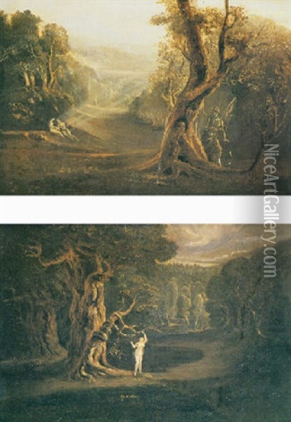 Satan Contemplating Adam And Eve In Paradise Oil Painting - John Martin