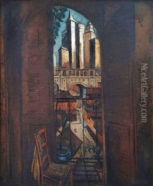 Brooklyn Bridge Oil Painting - Glenn O. Coleman