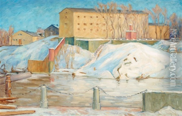 Stockholmsbatteriet, Vinter (view Of Skeppsholmen, Winter) Oil Painting - Prince (Napoleon Nicolaus) Eugen