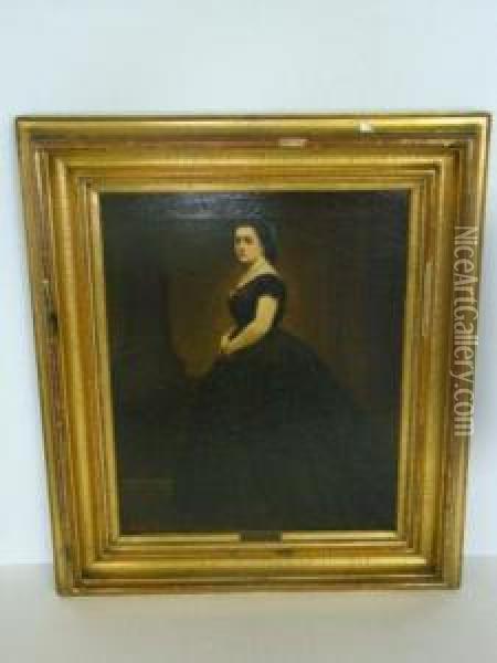Portrait Of A Woman In Black Dress. Oil Painting - Baron Heinrich von Angeli
