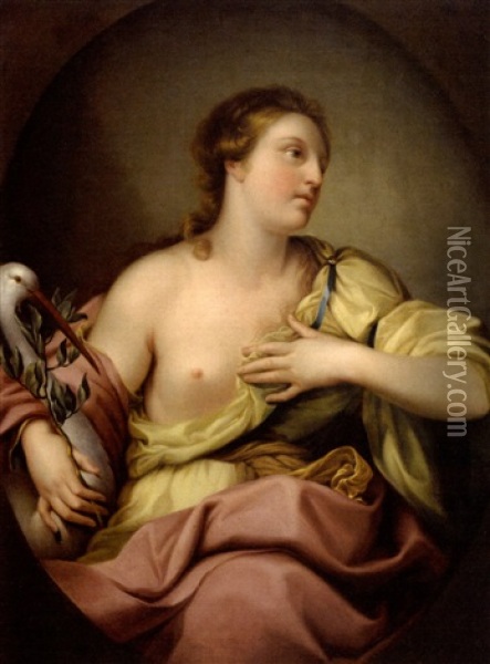 Portrait De Femme A La Cigogne Oil Painting - Andries Cornelis Lens