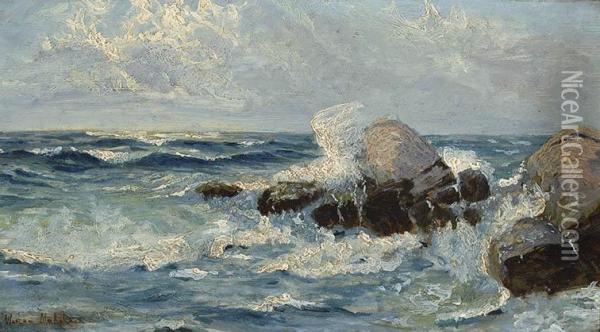 Seascape With Rocks Oil Painting - Vartan Makokian