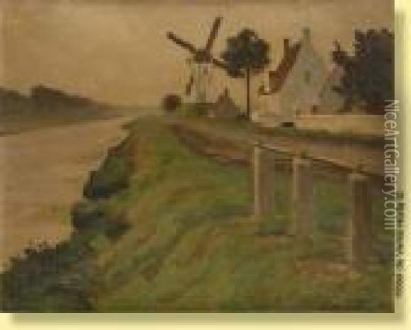 Moulin En Bordure De Canal Oil Painting - Victor Gilsoul