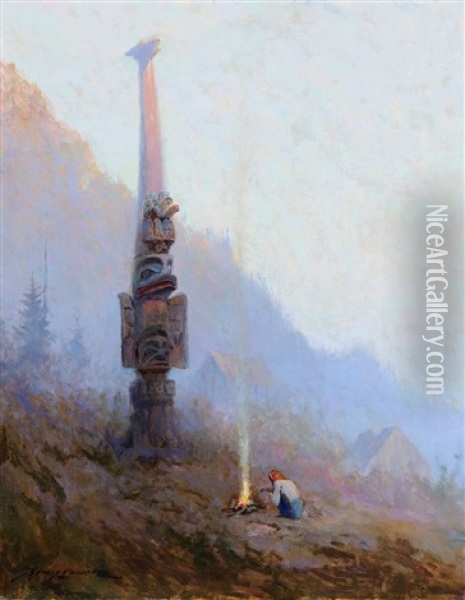 Chief Johnson's Totem Oil Painting - Sydney Mortimer Laurence