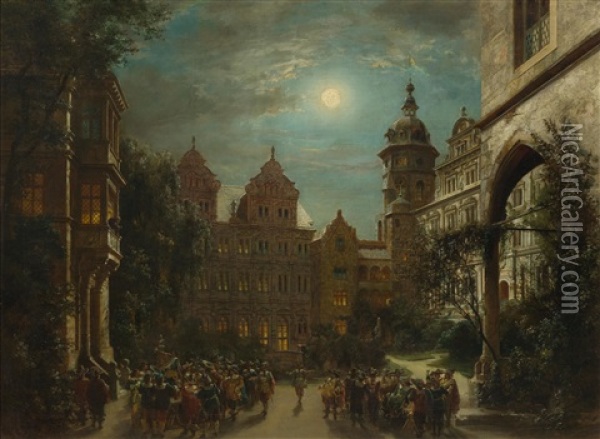 Nocturnal Demonstration At Heidelberg Schlosshof Oil Painting - Wilhelm von Kaulbach