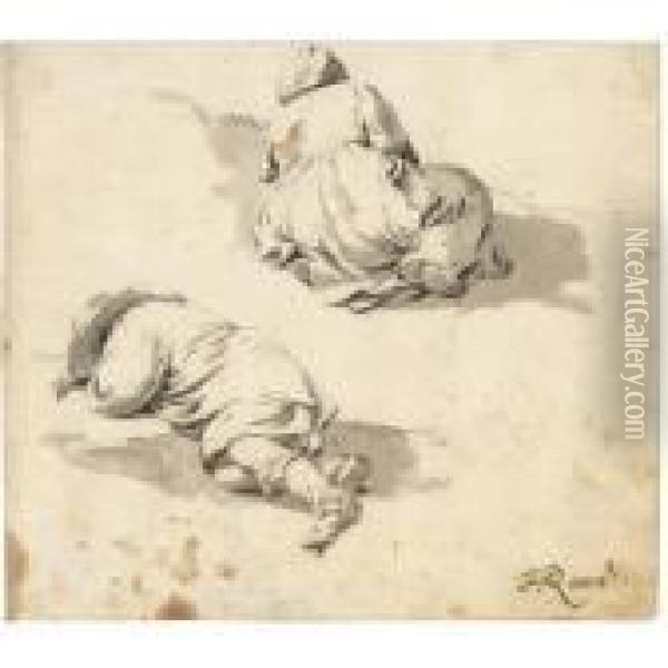 Study Of Two Peasants Sleeping On The Ground Oil Painting - Johan Heinrich Roos