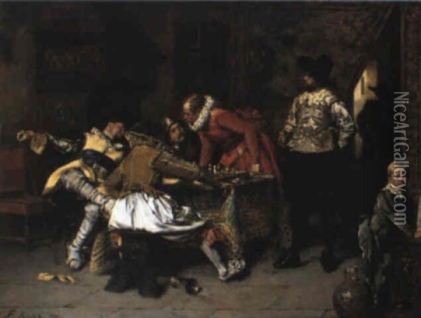 La Partie D',checs Oil Painting - Ferdinand Victor Leon Roybet
