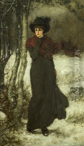 A Lady In A Winter Woodland Oil Painting - Valentine Cameron Prinsep
