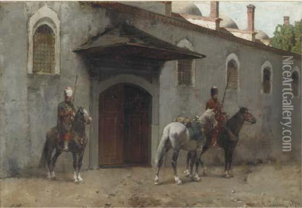 Guarding The Palace Entrance Oil Painting - Alberto Pasini