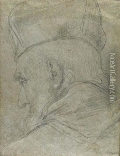 Head Of A Prelate, Seen From Behind, Wearing A Biretta Oil Painting - Pietro Lucatelli