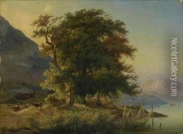 Rastende Hirten Mit Vieh Oil Painting - Carl Triebel