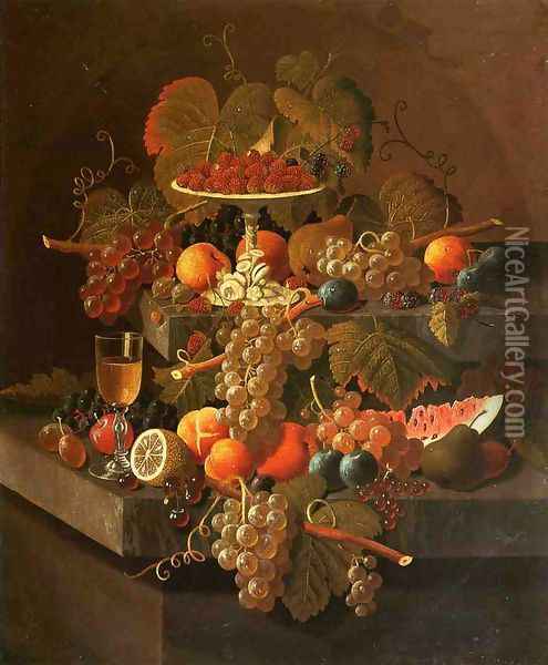 Still Life with Grapes and Fruit Oil Painting - Severin Roesen