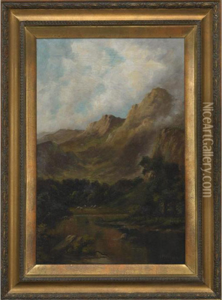 Sheep Watering In The Mountains Oil Painting - Joseph Backler
