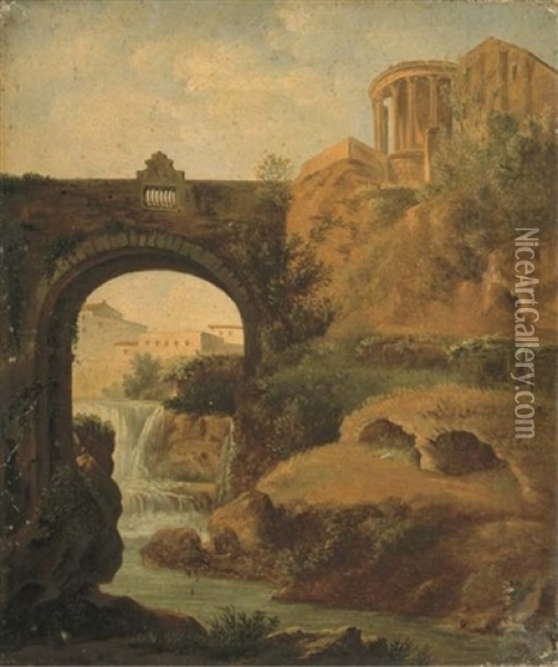 Vue Du Temple De Vesta A Tivoli Oil Painting - Simon-Joseph-Alexandre Clement Denis