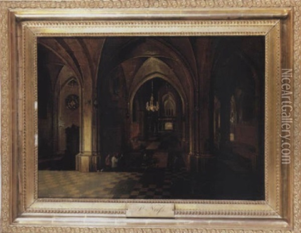 The Interior Of A Gothic Cathedral By Night Oil Painting - Peeter Neeffs the Elder