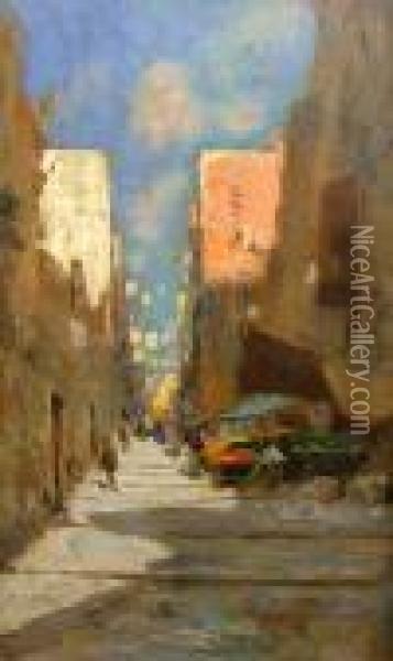 Steps In A Narrow Street Oil Painting - Oscar Ricciardi