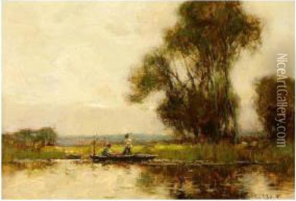 Fishing From A Punt Oil Painting - Adam Edwin Proctor