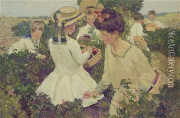 Berry Picking Oil Painting - Harry Mills Walcott