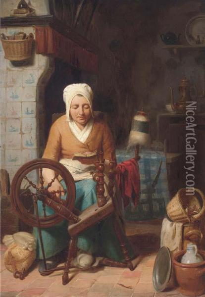 A Rest From Chores Oil Painting - August De Wilde