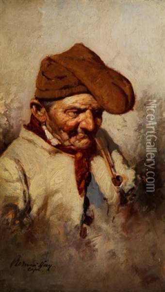 Portrait Eines Alten Fischers In Capri Oil Painting - Bernardo Hay