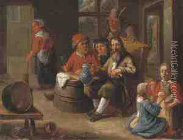 Peasants Smoking And Drinking With Children Making Music Oil Painting - Adriaen Rombouts