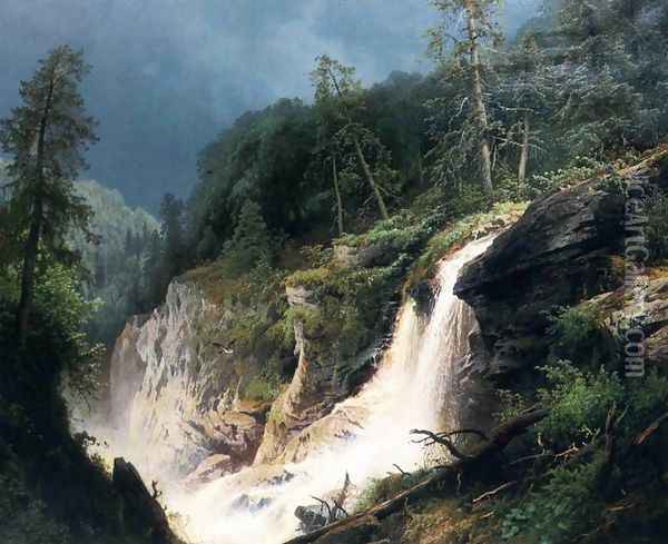 Western Waterfall Oil Painting - Herman Herzog