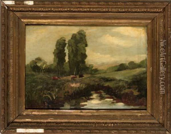The Riverbank Oil Painting - Sir Alfred East