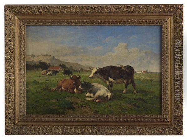 Cattle In A Valley Pasture Oil Painting - Louis Robbe