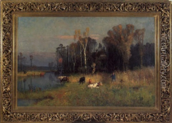 Abend Am Niederrhein Oil Painting - Alphonse Mucha