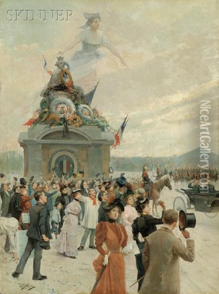 Allegorical View Of A Bastille Day Parade Oil Painting - Alonso Perez