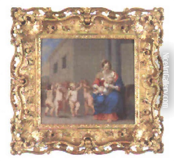 Maria Mit Dem Christuskind Und Einem Reigen Tanzender Engel Oil Painting - Francesco Albani