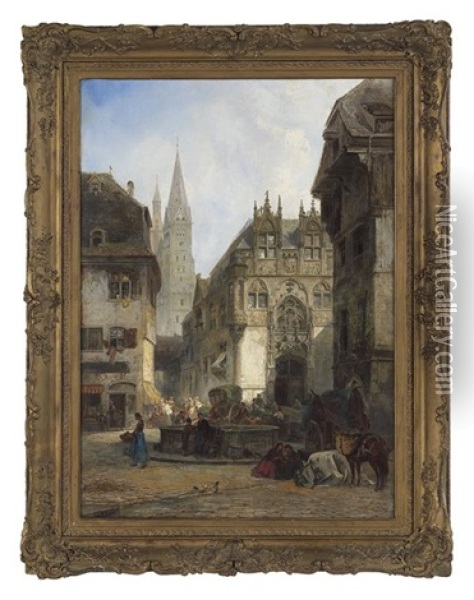 Busy Morning On The Square Oil Painting - Pierre (Henri Theodore) Tetar van Elven