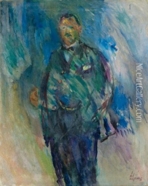 Man In A Frock Coat, (the Artist Henrik Lund?) Oil Painting - Ludvig Peter Karsten
