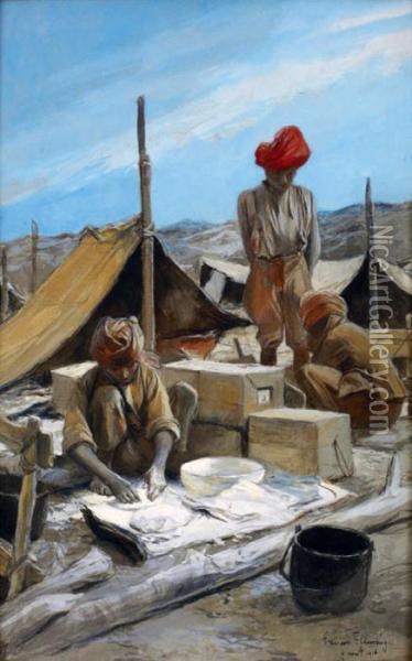 La Preparation Du Pain Dans Un Campement En Inde Oil Painting - Francois Flameng