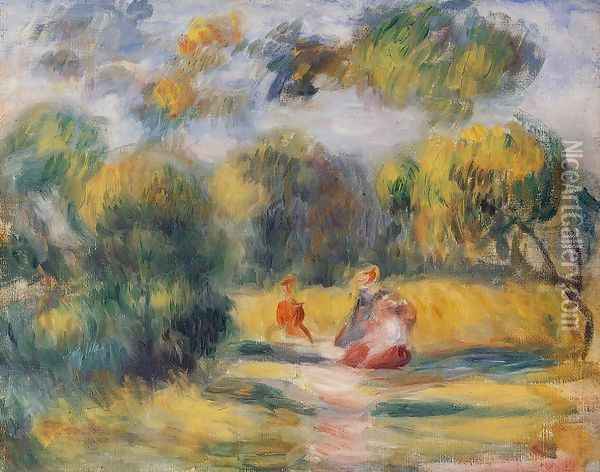 Figures In A Landscape Oil Painting - Pierre Auguste Renoir