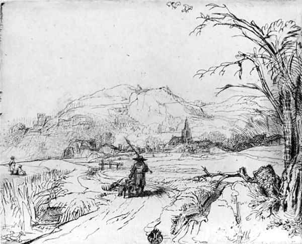 Landscape with Sportsman and Dog Oil Painting - Rembrandt Van Rijn