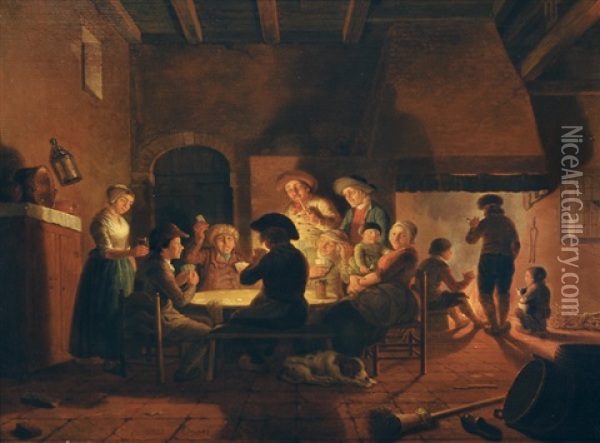 Card Players By The Fireside Oil Painting - Cornelis van Cuylenburg